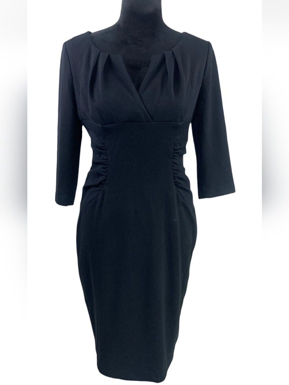 Adrianna Papell 2P Black Matte Jersey Sheath Dress Cocktail Stretch LBD 1334-AR